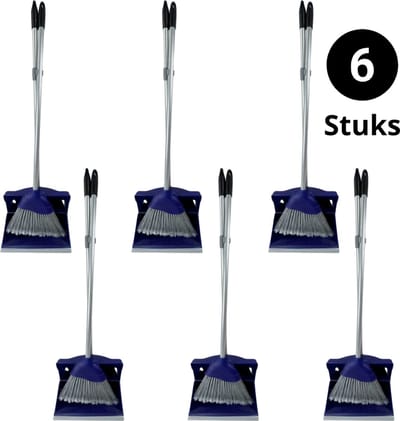Synx Tools Hotel stoffer en blik set van 6 - Stoffer & Blik - Synx Tools Stoffer en Blik met lange stelen 95 cm Blauw Kunststof - Stoffer Blik set - Stoffer en blik sluitend model - Schoonmaak artikelen - Bezem / Veger en blik met lange steel