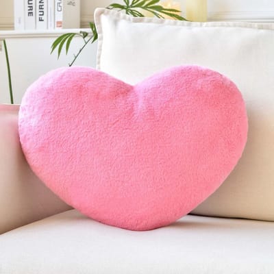 Zacht Hartvormig Sierkussen - Perzikroze Pluche Kussen met Vachtlook - Decoratief Kussen voor Bank en Bed