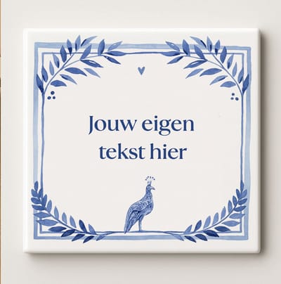 *Gepersonaliseerde Tekst Keramische Tegel met Blauwe Bloemenrand & Pauw Design – Custom Quote Wanddecoratie Cadeau, 15 x 15 cm