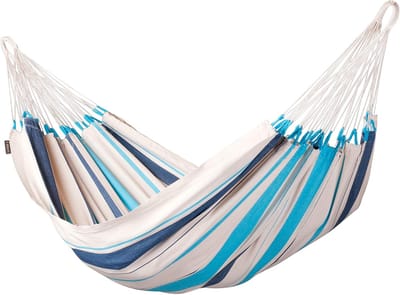 Klassieke Eenpersoons Hangmat - Katoenen Hangmat - Ontspannen Buiten - Scheurvast Geweven Rand - 140 x 300 cm - Aqua Blue