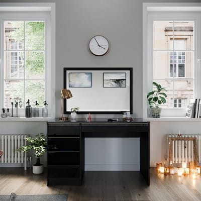 Moderne Make-up Tafel Zwart Hoogglans met 5 Laden 120 cm Breed
