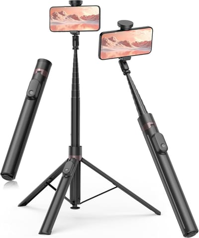 Famanu – Automatische selfiestick met telefoonstatief 168 cm, uitschuifbaar reisstatief met magnetische afstandsbediening en 360° rotatie