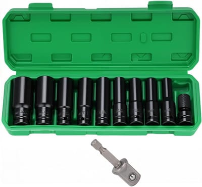 Complete set van 11 impact moersleutels voor professioneel gebruik, inclusief diverse maten en opbergtas