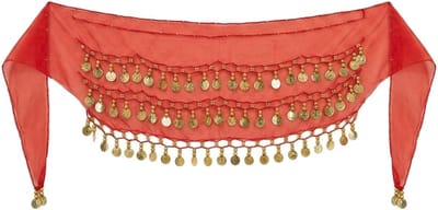 Bauchtanz Gürtel in Rood met 72 Goldmünzen - Chiffon Hüfttuch voor Dans, Kostuum en Accessoires voor Dames