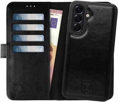 Rosso Element Geschikt voor Samsung Galaxy S25 FE | Uitneembaar 2-in-1 Hoesje | Luxe Portemonnee | Back Cover en Book Case | Pasjeshouder | Zwart