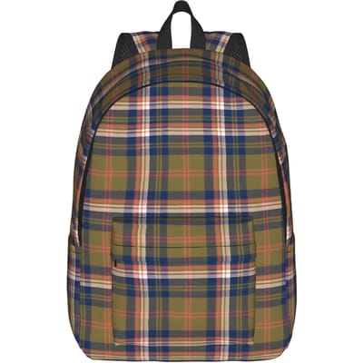 Tartan Bladgroen Klassieke Rugzak met Zak Middelbare School Werk Dagrugzak voor Mannen Vrouwen College Canvas Tassen M