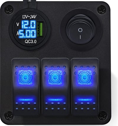 ProRide Schakelpaneel 12V voor Auto/Boot - USB Lader met Voltmeter/Ampèremeter - QC3.0 - 3 schakelaars