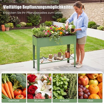 COSTWAY Verhoogd metalen bloembed, tot 80 kg, plantenbak met plank en drainagegaten, voor groenten, fruit, bloemen, kruiden, voor balkon, tuin, terras, 95 x 31 x 80 cm (groen)