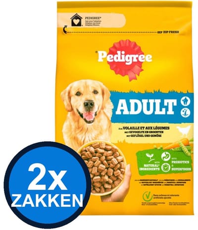 2x Pedigree - Droog Adult Kip - Hondenvoer Droogvoer - 2.6 kg