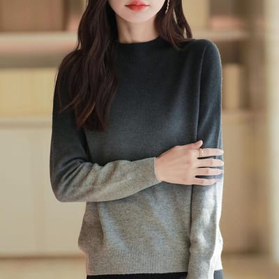 Pull de base à col semi-haut épais à couleur dégradée, haut de pull ample, pull tricoté XL black