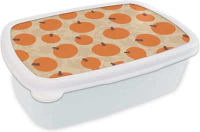 Broodtrommel Wit - Lunchbox - Brooddoos - Herfst - Pompoen - Bladeren - Design - 18x12x6 cm - Volwassenen