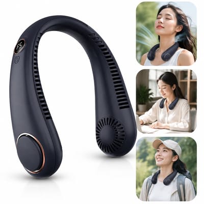 Bladloze Nekventilator Blauw met Display | 5 Standen & Oplaadbare USB Fan | Stille, Lichtgewicht & Comfortabele Halsventilator | Lange Accuduur |Voor Kantoor, Sport, Reizen, Kamperen & Buiten | Perfect voor Opvliegers, Zomerhitte & Buitenactiviteiten