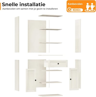Boekenkast Kast met 5 Niveaus met Deuren en Lade – Casa Velluto Modena Storage Tower – 164 cm Hoog – Witte Staande – Smalle Opbergkast voor Woonkamer & Kantoor