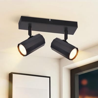 Glitzerlife - Plafondspot Plafondlamp - 2xGU10 fitting - draaibaar 350° en kantelbaar 90° - Opbouwspot industrieel vintage - metaal - Ø26cm - Zwart