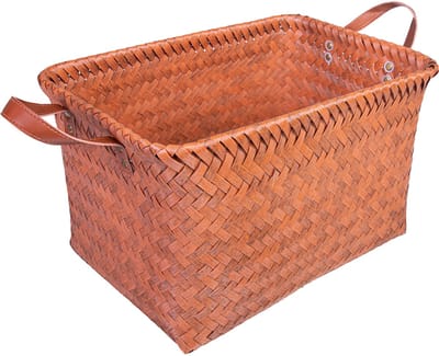 QUVIO Gevlochten Opbergmand - Met handvatten - Opbergbox - Organizer - Rechthoek - 38x28x24 cm - Rotan - Bruin