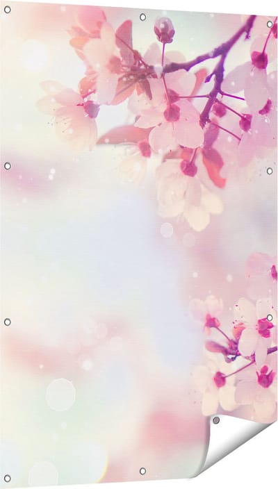 Gards Tuinposter Roze Bloesemboom met Zonneschijn - 80x120 cm - Tuindoek - Tuindecoratie - Wanddecoratie buiten - Tuinschilderij