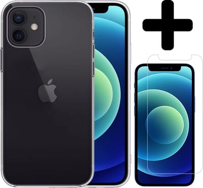 Hoesje - Met Screenprotector - Geschikt voor Apple iPhone 12 - Sterk & Shockproof - Telefoon Hoes - Back Cover - Siliconen Case - Telefoonhoes - Transparant