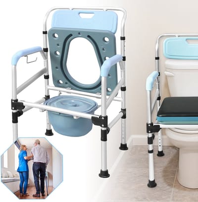 Froadp Toiletstoel, nachtstoel, in hoogte verstelbaar, rugleuning en antislipstoel, douchestoel, hoogwaardige badkamerstoel, toiletemmer voor ouderen, gehandicapten