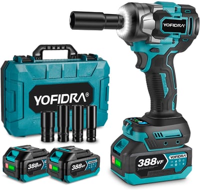 Yofidra Accu Slagmoersleutel 21V - 1200Nm - Borstelloze Motor - 1/2 inch Accu Slagschroevendraaier - Slagmoersleutels met 2 Batterijen, 4 dopsleutels