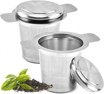 Theefilter Set van 2 Stuks Roestvrij Stalen Theezeefjes Met Deksel en Handgrepen - Voor Losse Thee Bereiden - Fijnmazig Design - Thee Accessoires