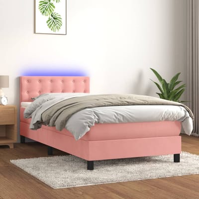 vidaXL - Boxspring - met - matras - en - LED - fluweel - roze - 90x190 - cm