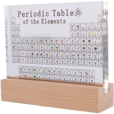 Periodiek Systeem der Elementen Heldere Acryl Plaat met Houten Basis Kleurrijk Licht Chemische Elementen Decoratie voor Studenten