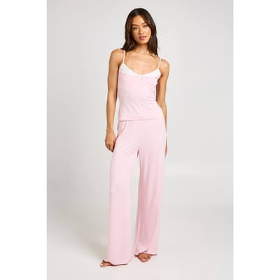boohoo Dames Lange Contrasterende Cami En Broek Pyjama Set | Baby Roze | Maat: 42