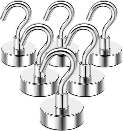 Haken voor het ophangen van lichtsnoeren, 30 lbs 2025 Cruise Cabin Ship Essentials N52 Magnetische haak Zware sterke magneten Koelkast voor klaslokaal Strandvakantie Keuken Grills 6-pack Zilver