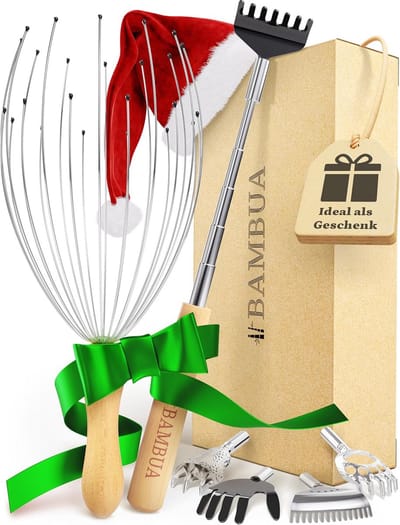 Hoofdmassage en Rugkrabber Set - Ultieme Ontspanning met 2 Ribbons - Cadeaus voor Mannen en Vrouwen voor Kerstmis