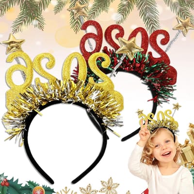 Feestelijke haaraccessoires voor Oud en Nieuw 2026 - 2-delige set met haarbanden voor kerst en winterfeesten - trendy en grappige hoofddeksels voor elke gelegenheid