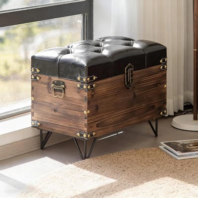 Opbergbank Ottomaans - Voetenbank Dekenkist - Entree Organiseren - Traagschuim Zitting - 40x59x48 cm - Gedekt Zwart