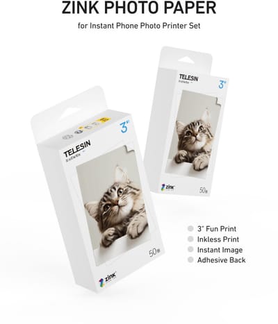 Telesin Photo Paper - 50 Stuks - Zelfklevend ZINK Papier - Voor Telesin Draagbare Fotoprinter - 2x3 inch