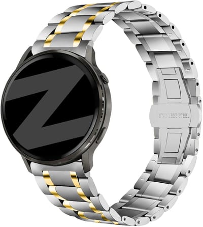 Bandz Steel Link Strap Deluxe 18mm - horlogebandje geschikt voor Garmin Vivoactive 4S / Vivomove 3S / Venu 2S / Venu 3S / Forerunner 255S / Forerunner 265S / Venu 4 41mm - zilver/goud