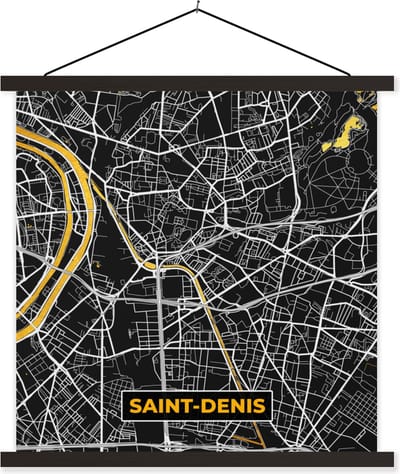 Posterhanger incl. Poster 60x60 cm - Schoolplaat - Frankrijk – Plattegrond – Stadskaart - Kaart - Saint-Denis - Textielposter - Zwarte latten - Stadskaart