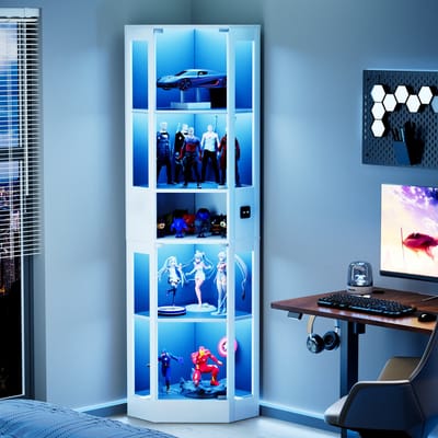 Pugsdrly - Vitrinekast - 5 planken - LEDverlichting - Glazen deuren - Slimme sensoren - Wit