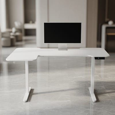 Elektrisch Zit-Sta Hoekbureau L-vorm 130x80 cm – In Hoogte Verstelbaar 72-116 cm – Ergonomisch Gaming Bureau met Bekerhouder & Haken – Stil Hefsysteem <45 dB – Wit – 80 kg DraagkrachtMobili Bella
