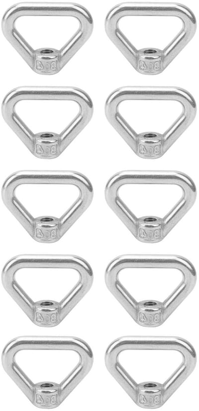 Set van 10 RVS Ringmoeren, M8 Oogmoeren en Driehoekige Moeren voor Elektrische Toepassingen, Roestvrij Staal, Electroplating Polijsting