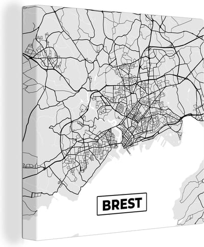 Canvas Schilderij Brest - Frankrijk - Plattegrond - Kaart - Stadskaart - 20x20 cm - Wanddecoratie