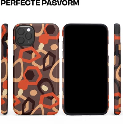 Casetastic hoesje geschikt voor Apple iPhone 11 Pro Max - Dubbellaagse bescherming - Abstracte Retro Vormen - Fashion Case - Donkergrijs Terracotta Taupe