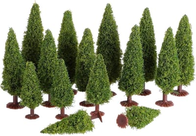 Miniatuur Bomen voor Modelbouw - 15 Stuks H0 Dennen en Ceders met Basis voor Landschap en Spoorwegaccessoires 1/100-1/150-1/200