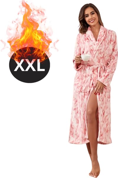 Bovista Badjas Dames - Fleece - Katoen - Badstof - Sauna - Hamam - Wafel - Bathrobe - Duster - Ochtendjas - Spa - Kimono - Roze XXL