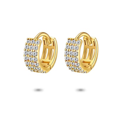 Twice As Nice Oorbellen in 18kt verguld zilver, oorring, 3 rijen van witte zirkonia