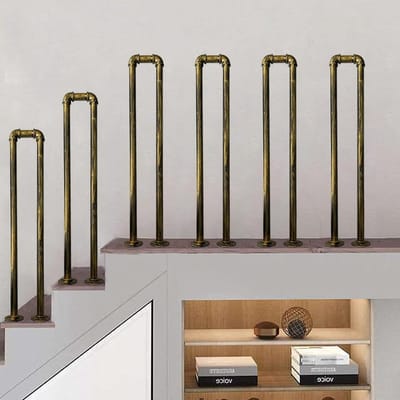 Trapleuning Set - Balkon Reling - Veilig Traplopen - Smeedijzer Constructie - 55cm Lengte - Goud Koper