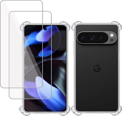 Hoesje + 2x Screenprotector geschikt voor Google Pixel 9 Pro XL – Tempered Glass - Extreme Shock Case Transparant
