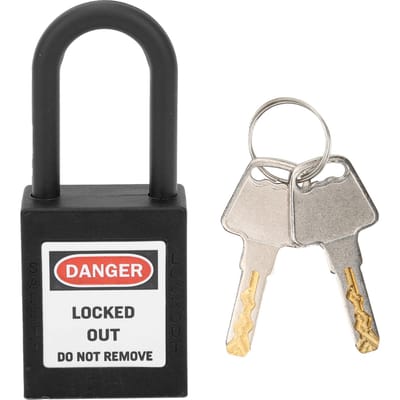 38mm Lockout Tagout Slot Nylon Erosiebestendig Geïsoleerd Veiligheidshangslot met Sleutel zwart