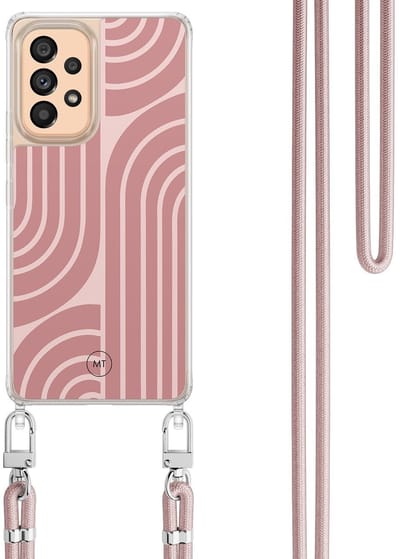 Hoesje met koord geschikt voor Samsung Galaxy A52 5G - Blush shapes - Inclusief Rosegoud koord - Crossbody beschermhoes - Transparant, Roze - Mooie Telefoonhoesjes