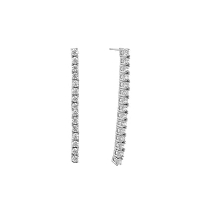 New Bling 9NB-1280 Zilveren Oorbellen met Zirkonia Steentjes - 35x2mm - Oorhangers - Zirkonia - Rhodium - Zilver