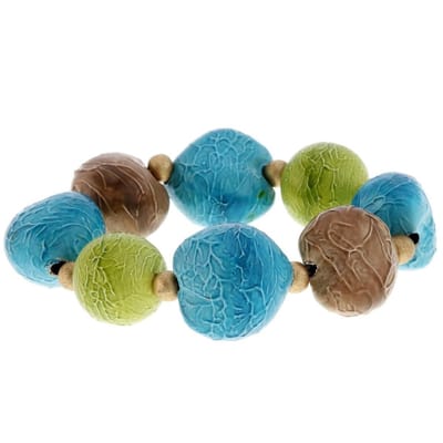 Behave - Kralenarmband blauw groen bruin - vrolijke retro zomerlook