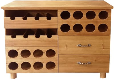 Vente-unique Flessenmeubel van grenen en mdf - L90 x D32 x H69 cm - Naturel - RIOJA