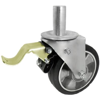 Aluminium-rubber wiel met zwenkarm en rem, Ø 125 mm